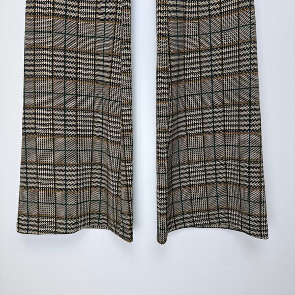 Abercrombie & Fitch High Rise Pull On Plaid Flare Pants | Black Tan | SZ S - Picture 5 of 10